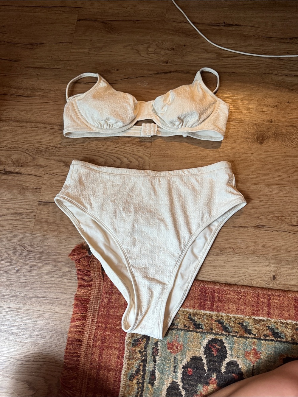 No Boundaries Cream Textured High-Waist Bikini Set